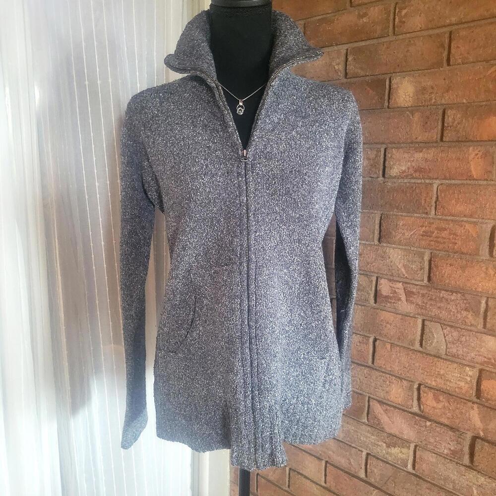 Columbia Women's Full-Zip Charcoal Marled Sweater Pockets Ribbed Hem - Size M